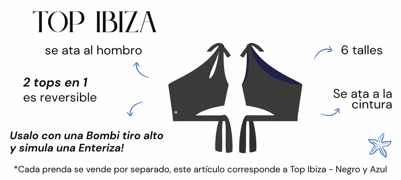 Top reversible negro y azul, de un hombro